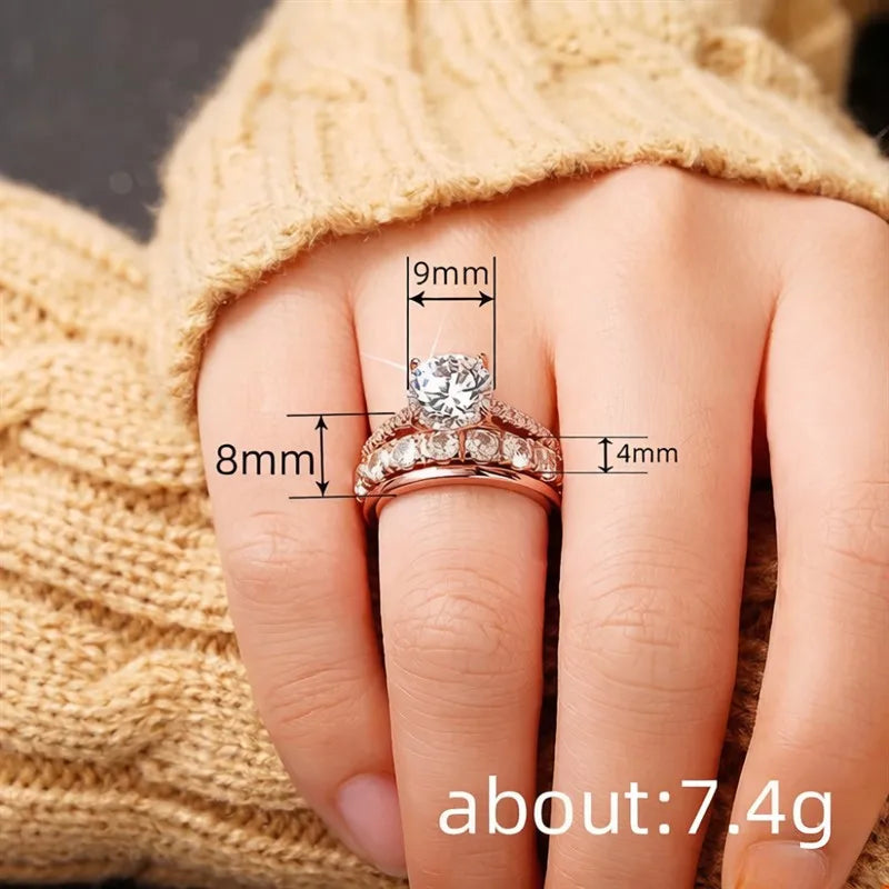 3-Piece Gold Color Zirconia Ring Set for Women - Fashion Finger Jewelry