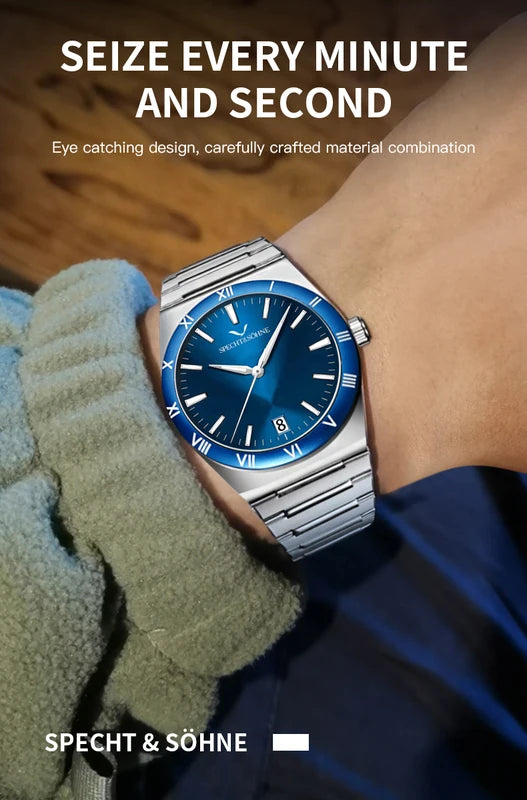 Men's Quartz Wristwatch 38MM Waterproof Stainless Steel Watch for Men