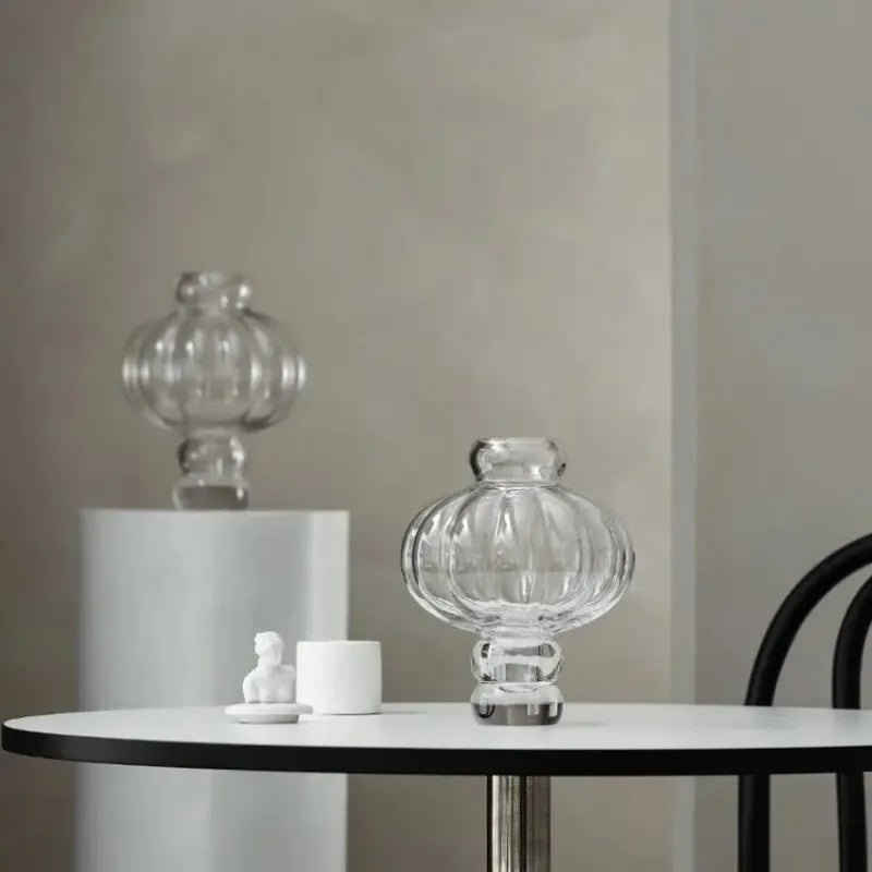 Glass Lantern-Shaped Vase for Flowers Home Decor Indoor Living Room Ornaments