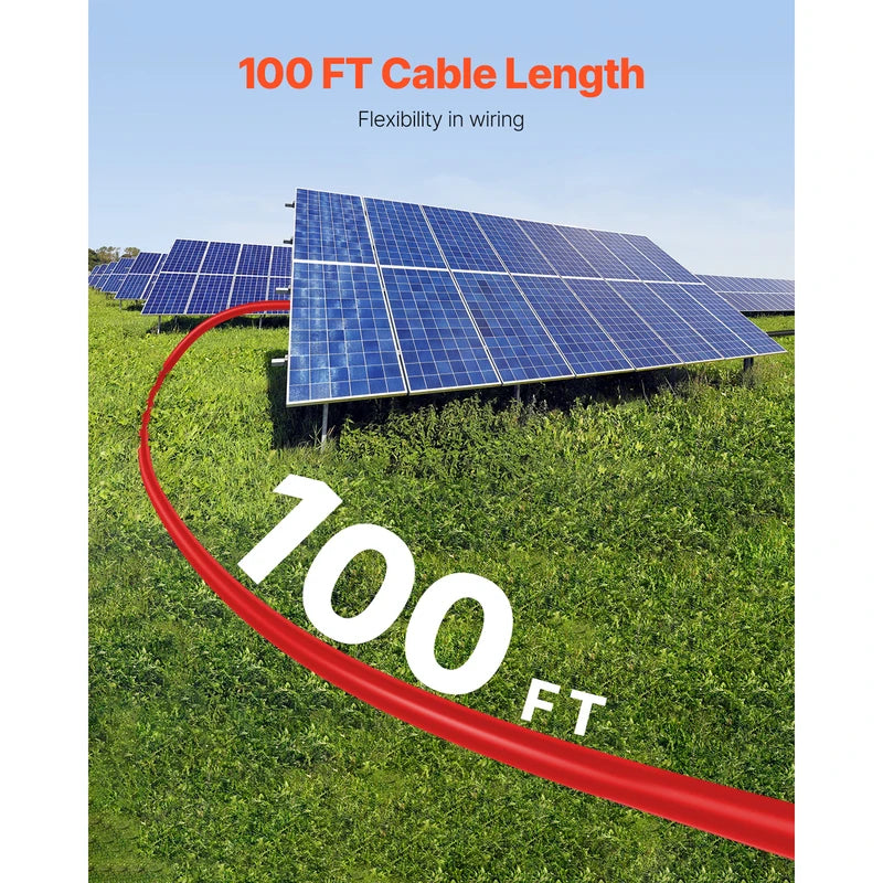 100FT Solar Panel Extension Cable 10AWG Waterproof for Home RV Solar Systems
