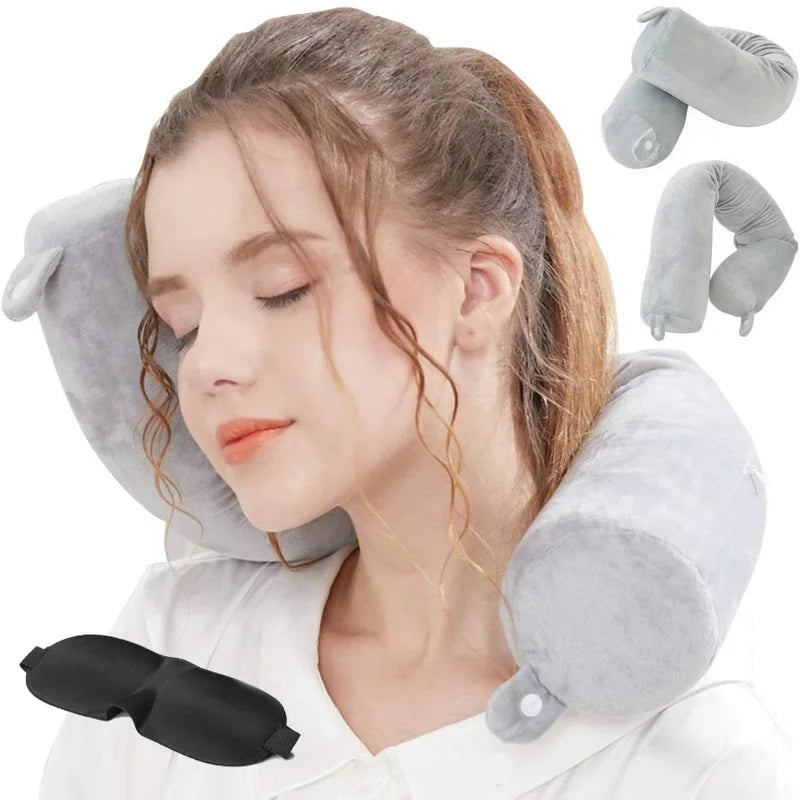 Memory Foam U-Shaped Travel Pillow for Neck Support - Bendable, Slow Rebound