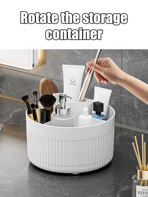 Rotating Makeup Brush & Cosmetic Storage Container with 360° Access