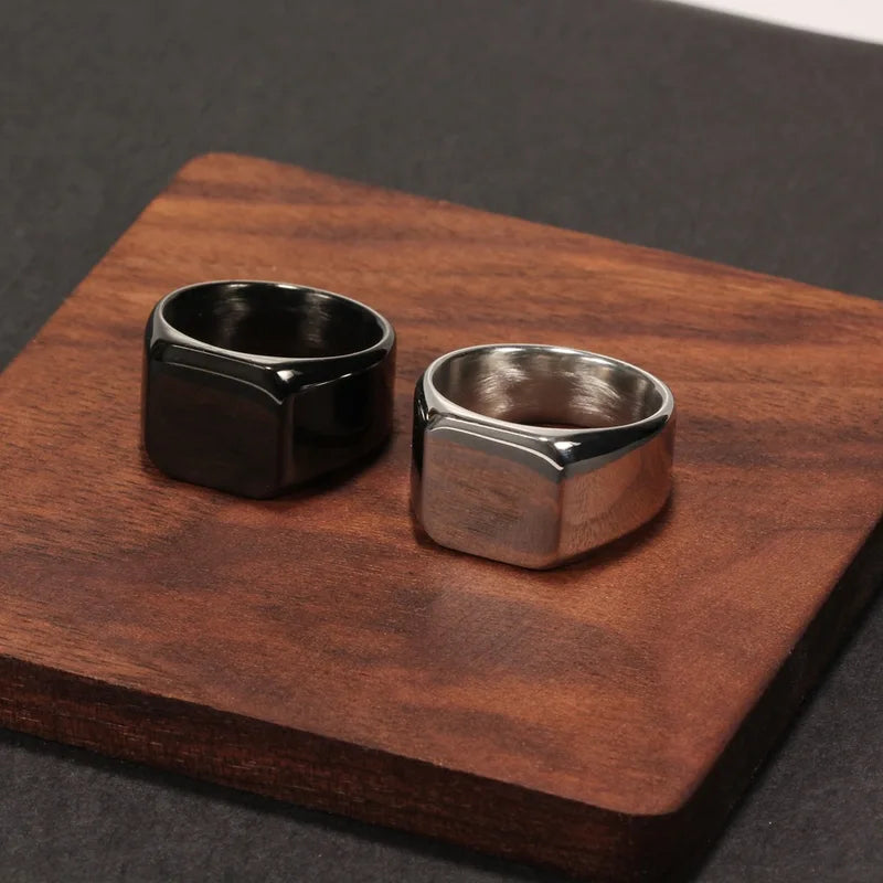Men's Square Signet Ring Stainless Steel Engraved Jewelry Customizable
