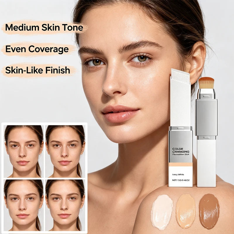 2-in-1 Color Changing Foundation Stick with Detachable Brush - Natural Matte Coverage