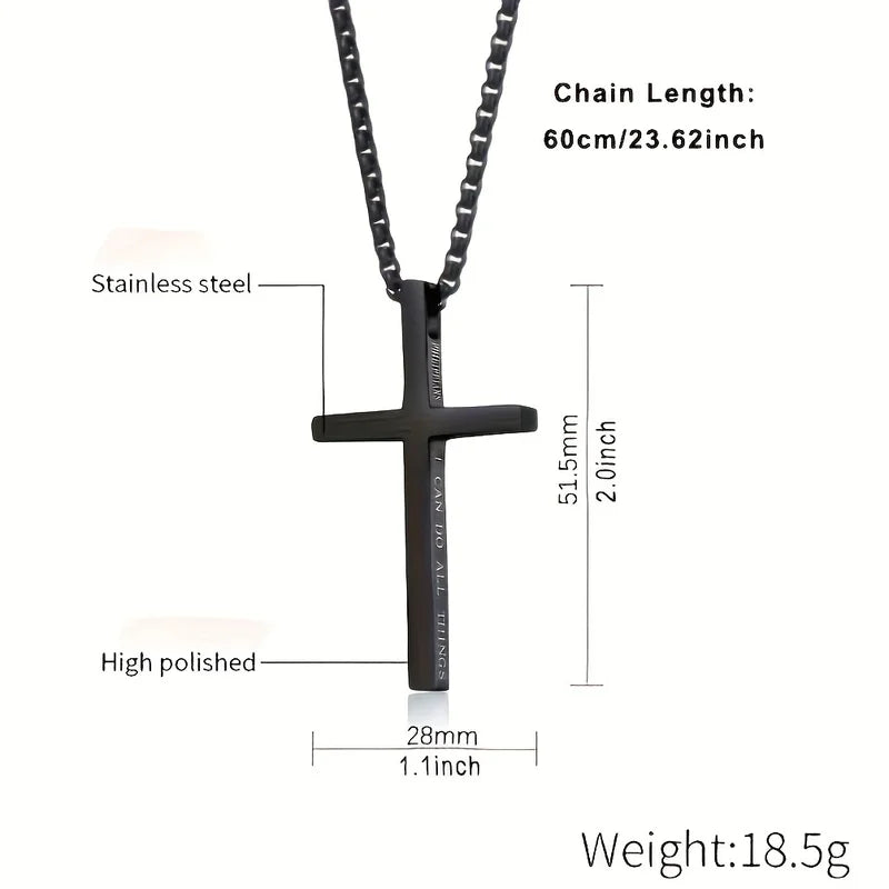 Jesus Cross Necklace Men Women Bible Verse Spiritual Jewelry Stainless Steel