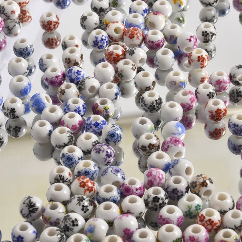 Colorful 8mm Ceramic Flower Beads for Jewelry Making - DIY Spacer Beads Set