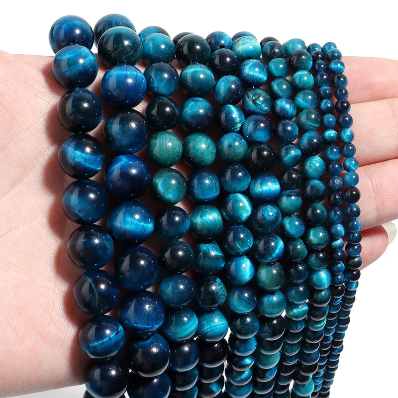 Natural Stone Blue Tiger Eye Beads Set for Jewelry Making - Loose Round Beads 4-12mm