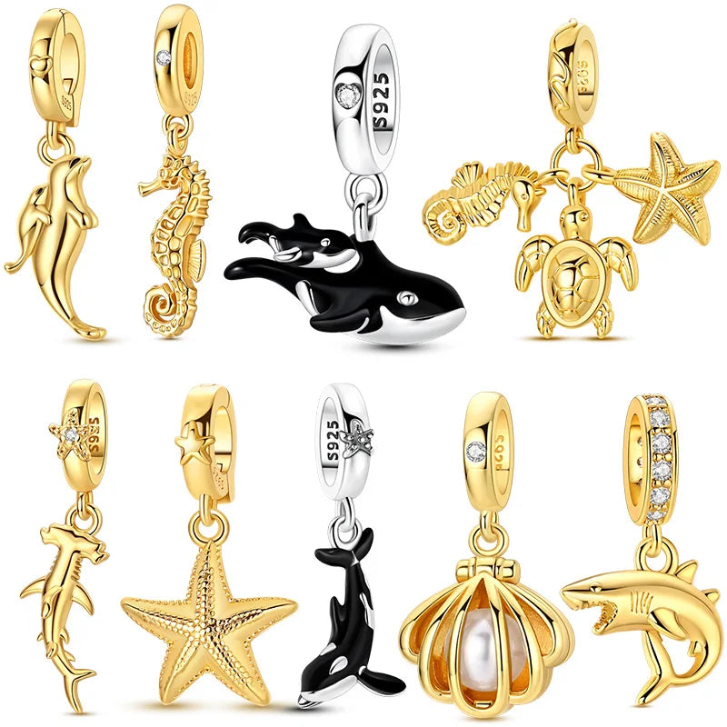 Summer Series Sterling Silver Charms Bead Marine Life Pendant Jewelry Gift