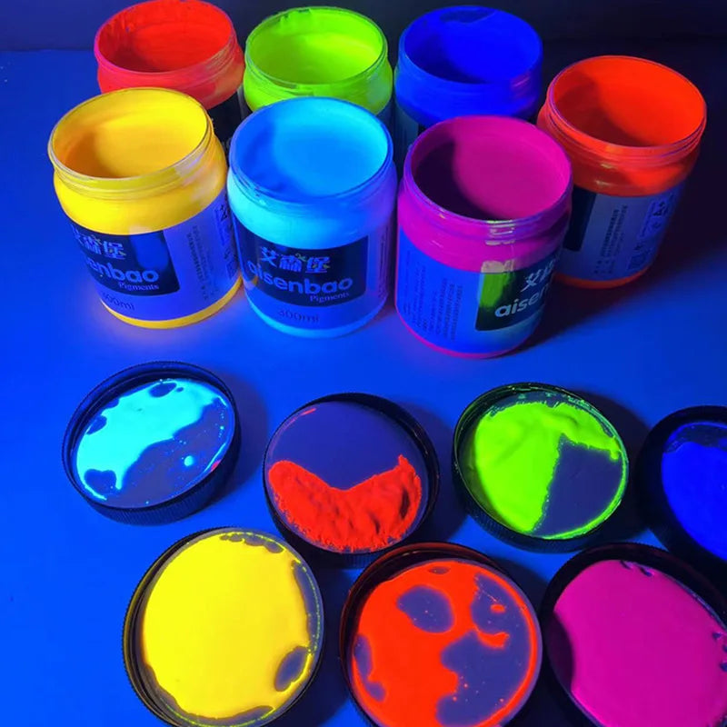 Fluorescent Acrylic Paint 300/500ml Bright Luminescent Coating for DIY Wall Art