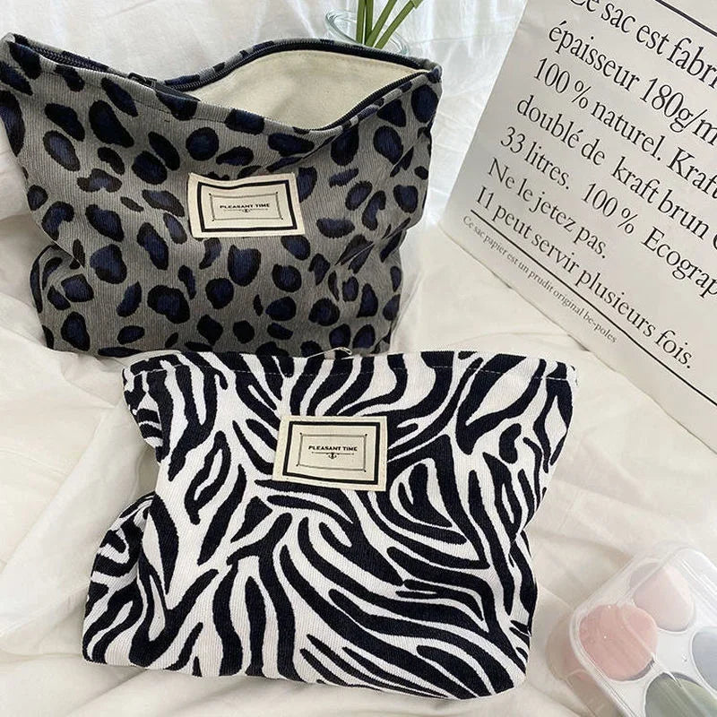 Women’s Floral Makeup Organizer Bag Travel Toiletry Pouch Corduroy Canvas
