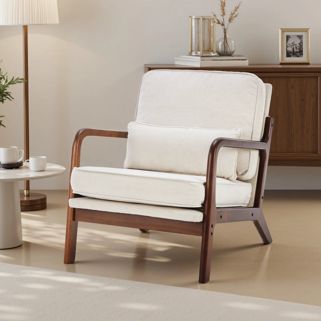 Mid Century Modern Accent Chair with Wooden Frame & Cushions, Lounge Seating