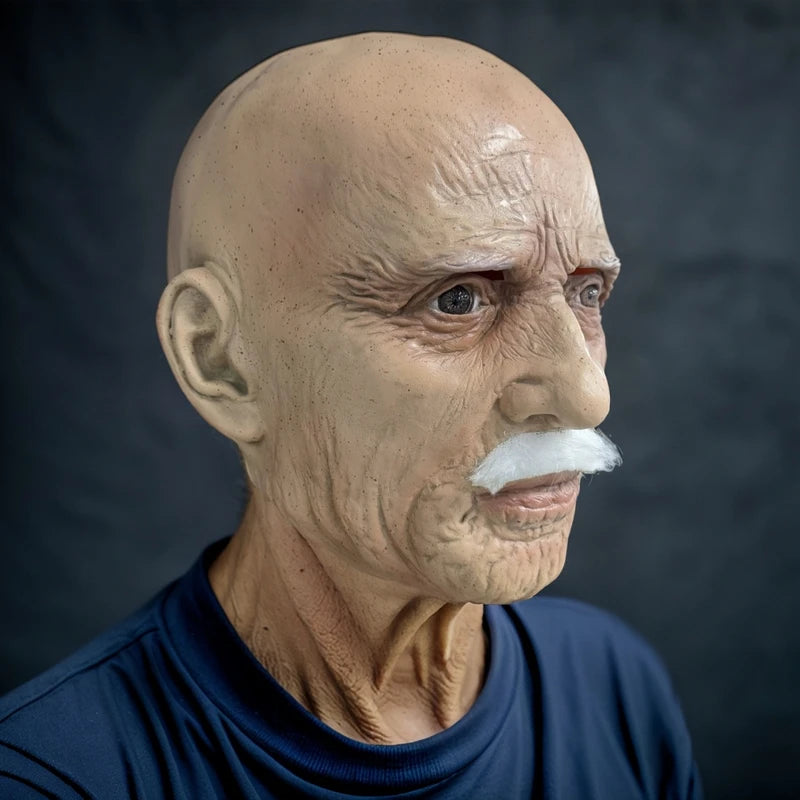 Realistic Old Man Latex Mask - Bald Grandpa Face for Halloween Costume Party