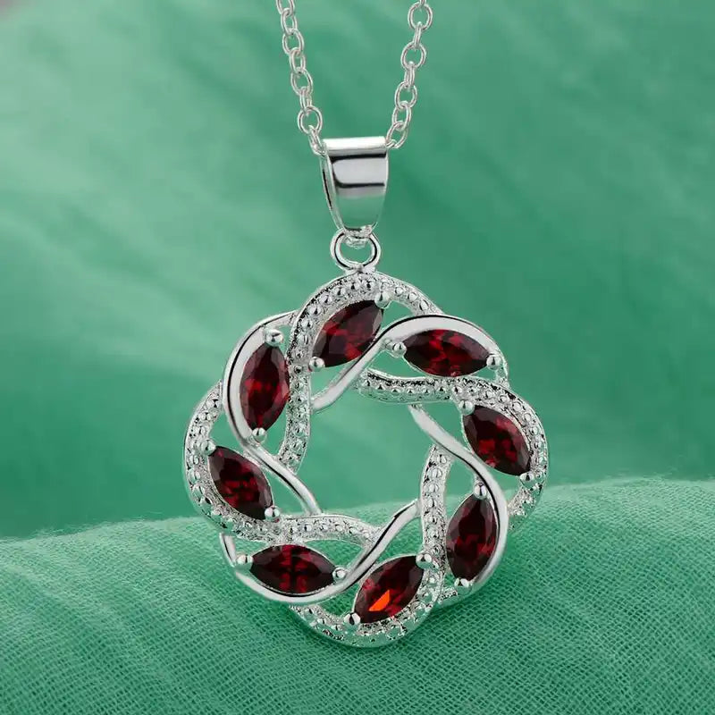 Sterling Silver Necklace Pendant with Purple Zircon for Women Wedding Engagement Jewelry