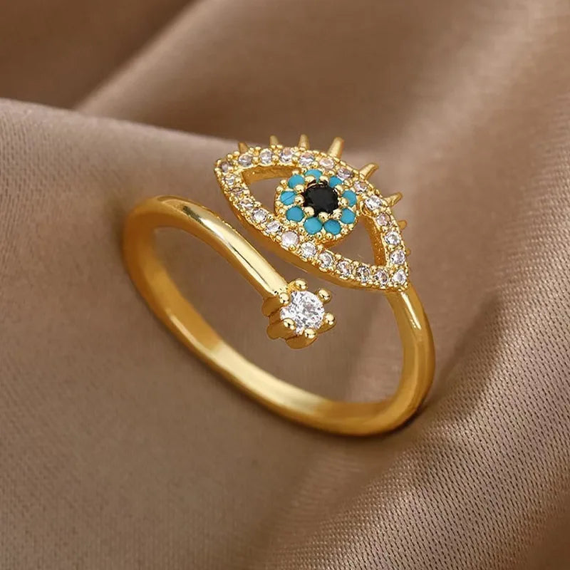 Gold Silver Color Evil Eye Open Rings for Women Adjustable Fashion Jewelry