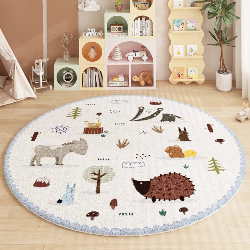 Fluffy Animal Pattern Round Rug - Soft Plush Carpet for Living Room & Bedroom