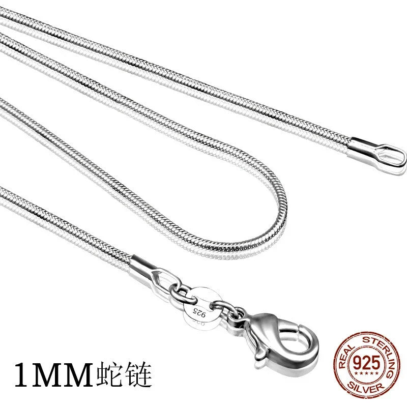 Sterling Silver Necklace Women Snake Chain 1mm Jewelry 16-24in