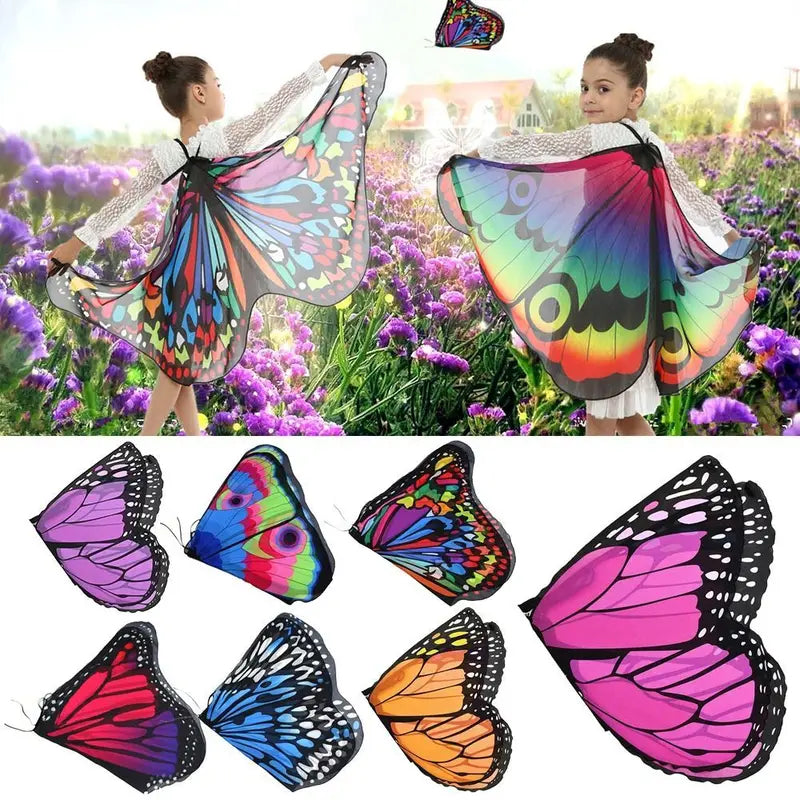 Kids Butterfly Wings Cape Costume Fairy Dress for Party & Play - Multi Colors