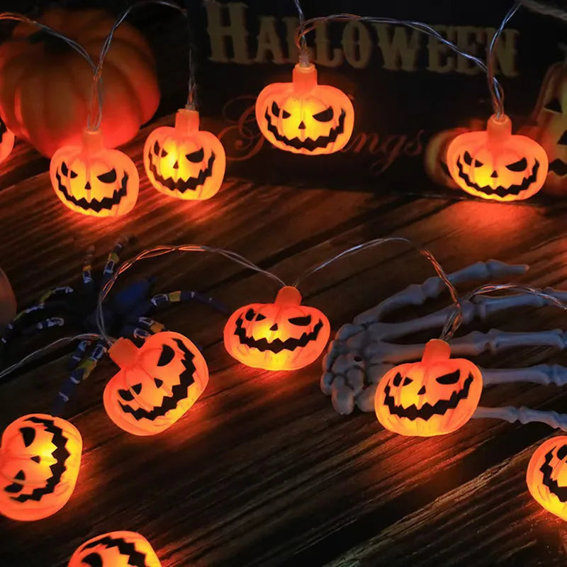 Halloween LED String Lights Pumpkin Ghost Spider Web Outdoor Lantern Decorations