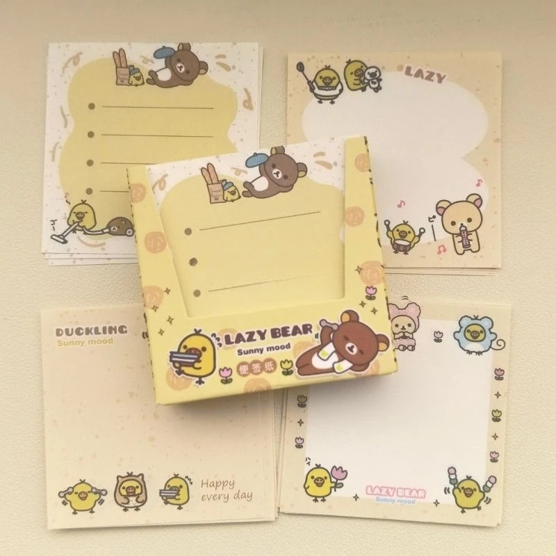Cute Bear Memo Paper Set - Non-Sticky Cartoon Message Notes for Girls & Students