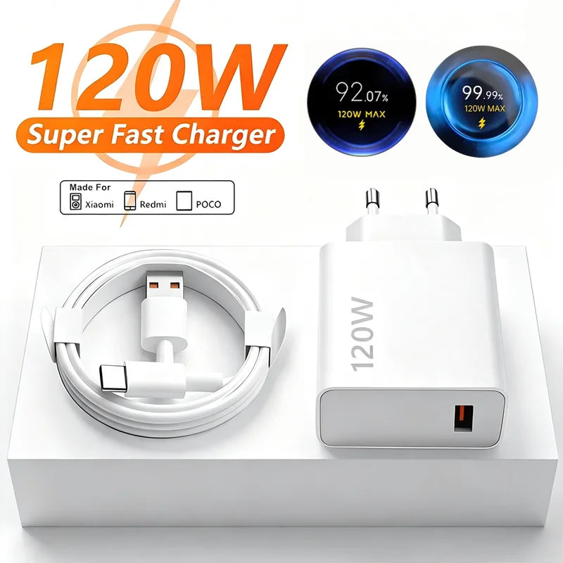 120W USB Wall Charger EU Plug Fast Charging Adapter for Xiaomi Redmi POCO Phones