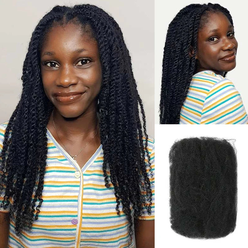 Kinky Human Hair Extensions Bulk for Braiding & Styling - Natural Black & Brown