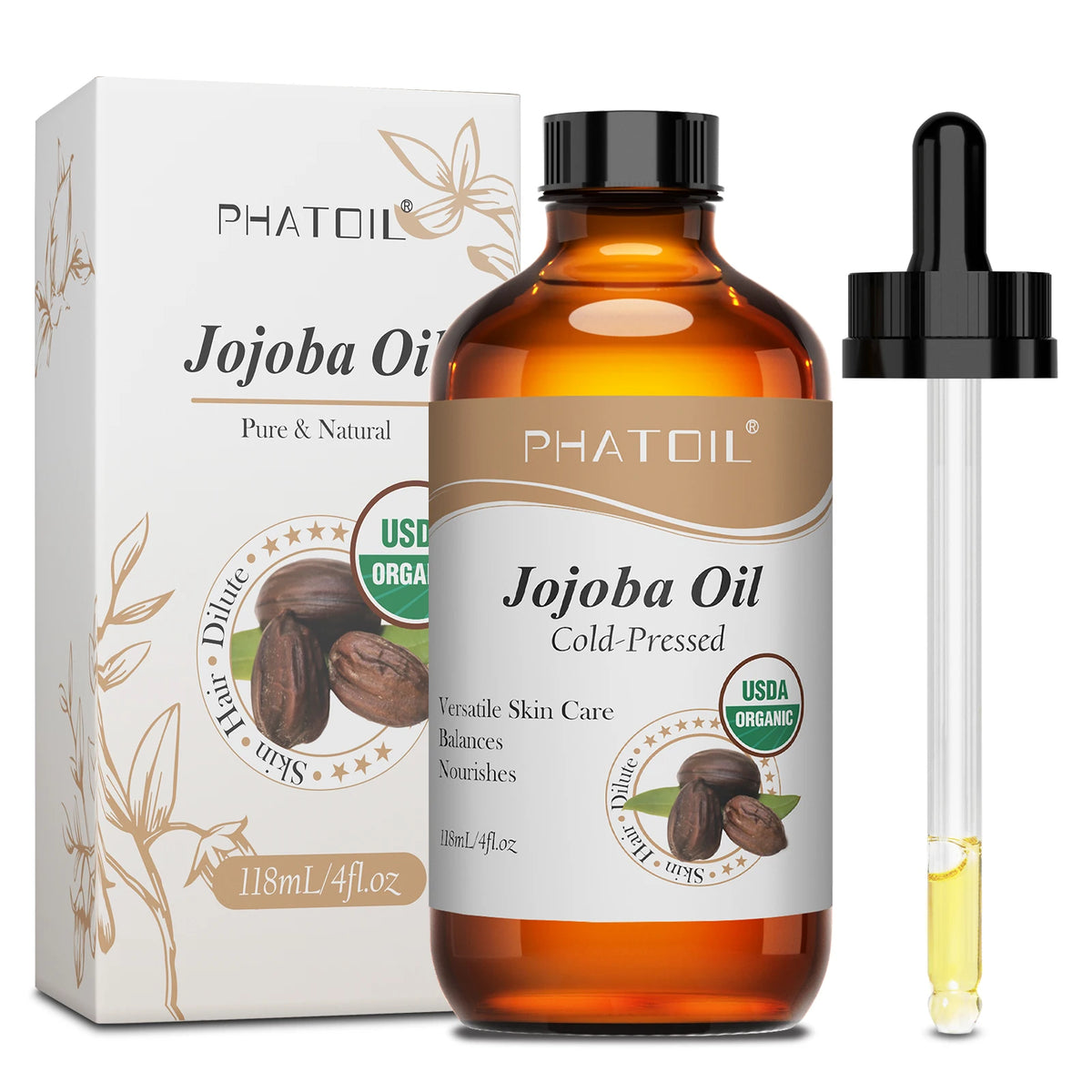 Organic Jojoba & Rosehip Seed Oil - Cold Pressed Moisturizer for Face Hair Nails