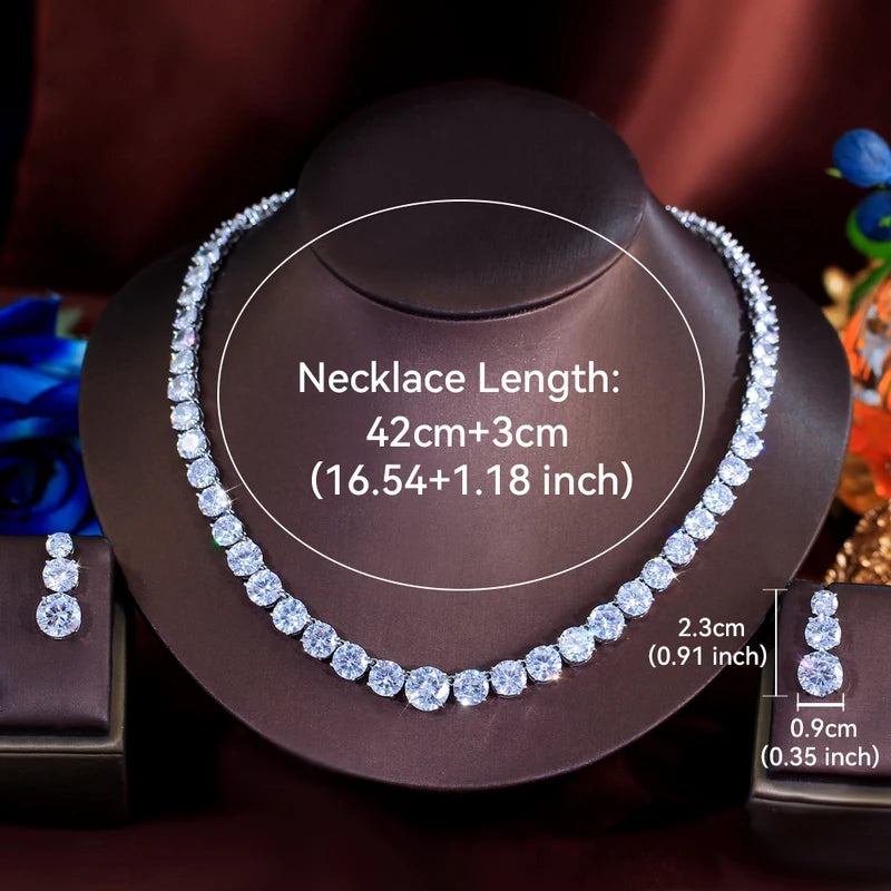 Women’s Cubic Zirconia Tennis Necklace and Earrings Set Bridal Jewelry