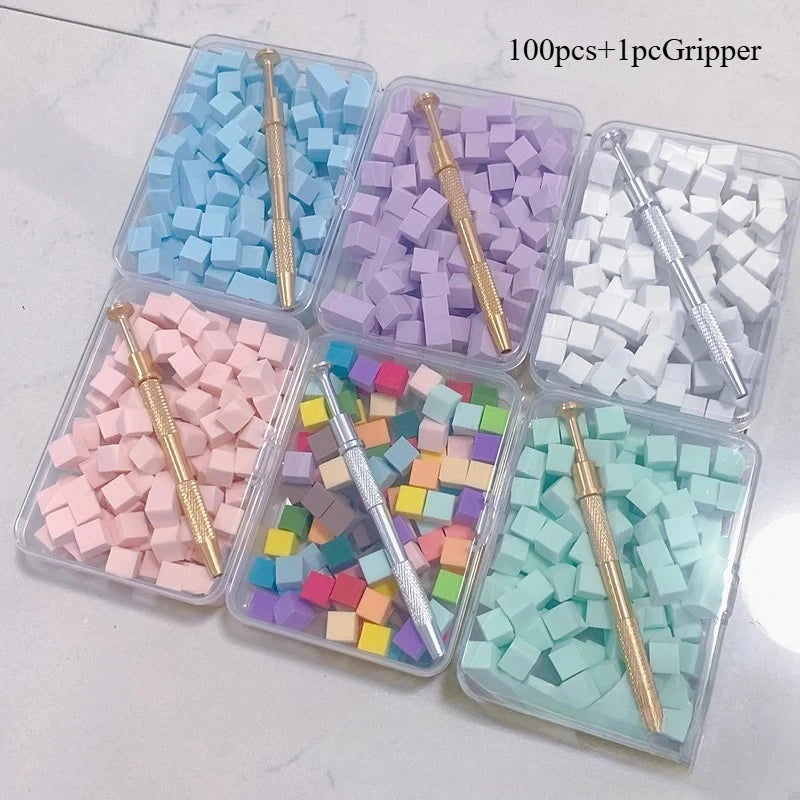 100pcs Nail Art Sponge Brushes Set with Gripper for Manicure & Glitter Polish