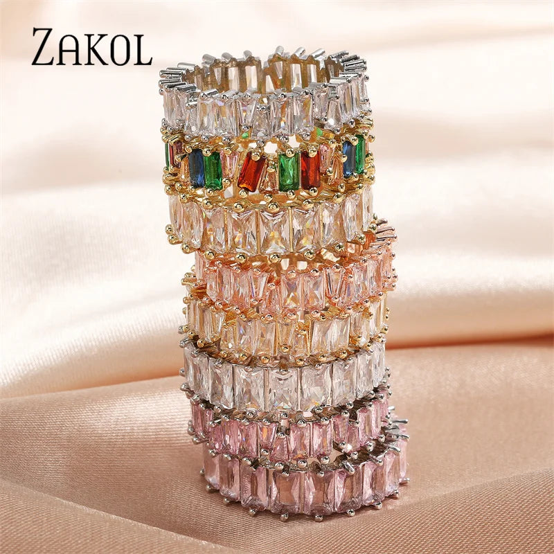 Multicolor Cubic Zirconia Women's Engagement Ring - Luxury Wedding Jewelry