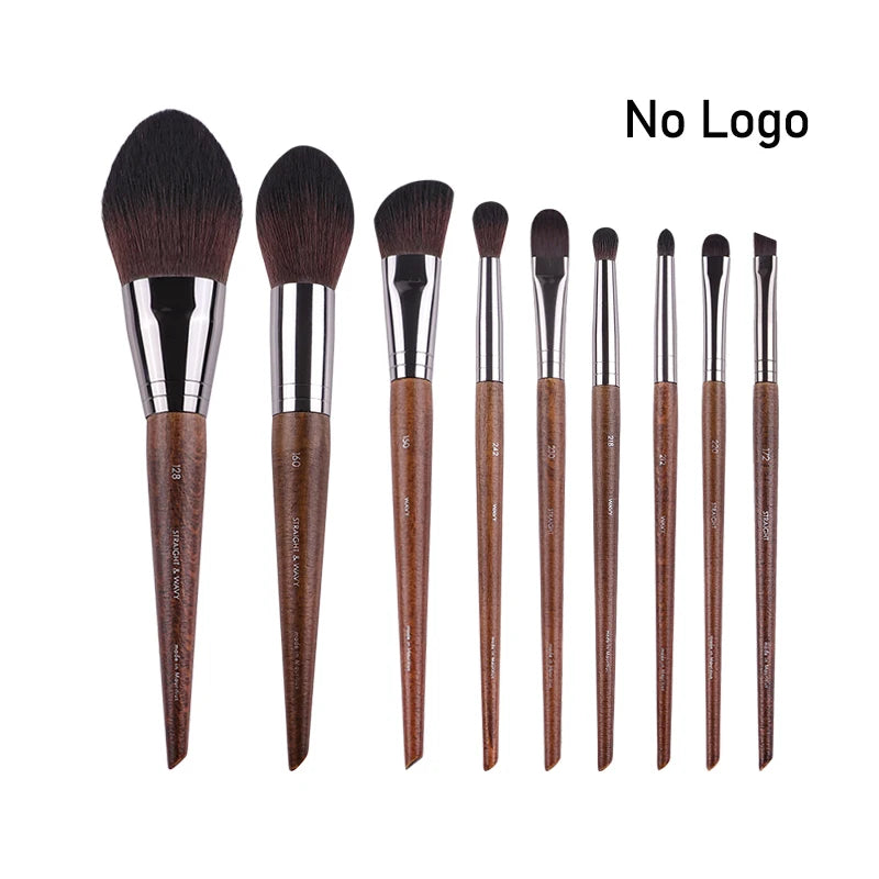 Natural Wood Makeup Brush Set with Multiple Handles - Eye, Lip, Face Tools