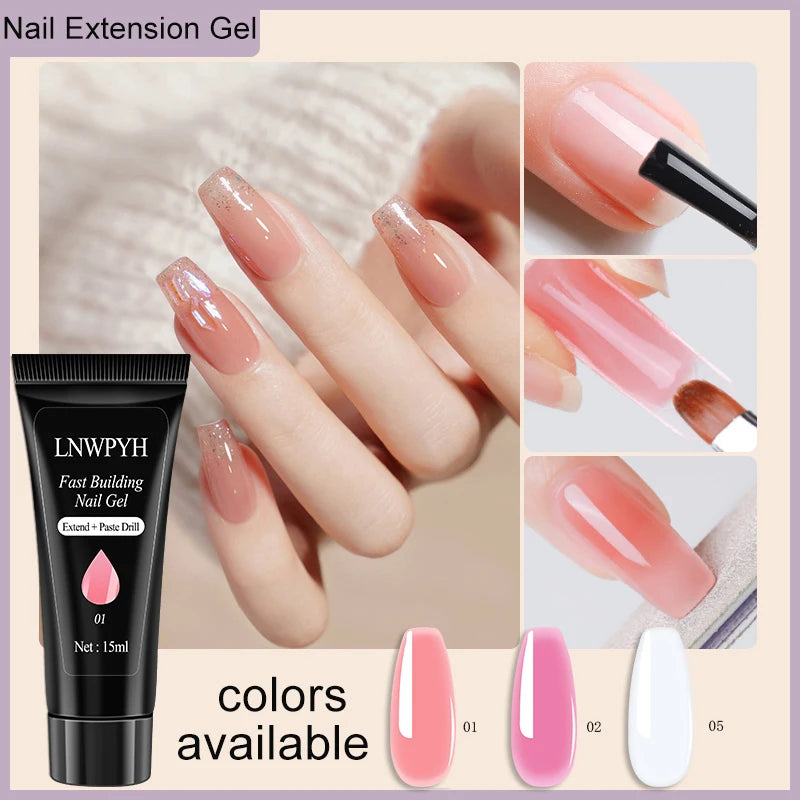 UV Nail Extension Gel Kit with Nail Art Tools & Slip Solution