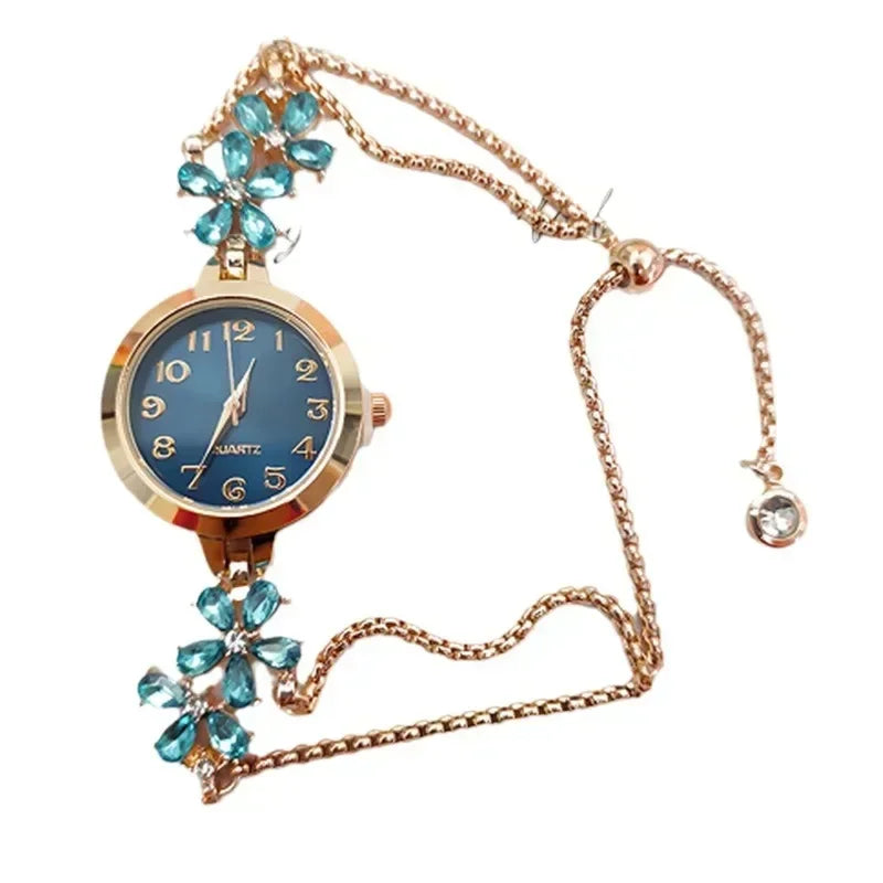 Women Quartz Watch with Strass Dial and Bracelet - Multiple Colors