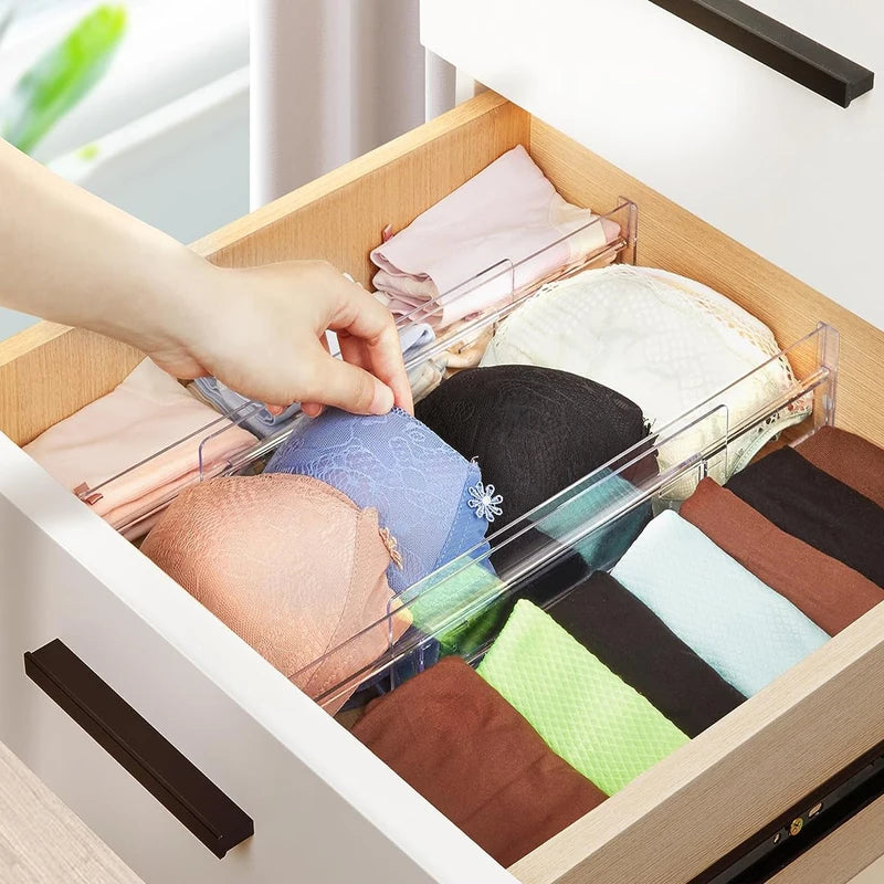 Adjustable Transparent Drawer Dividers Set for Clothes & Kitchen Storage