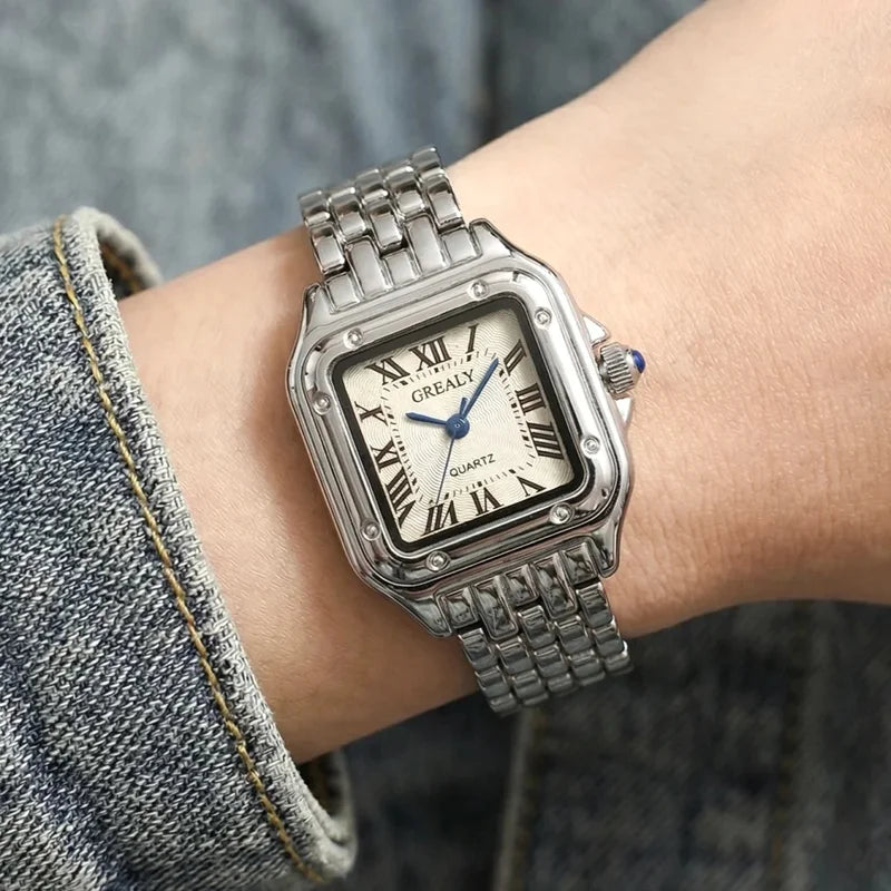 Elegant Square Dial Quartz Women's Watch with Waterproof Stainless Steel Strap