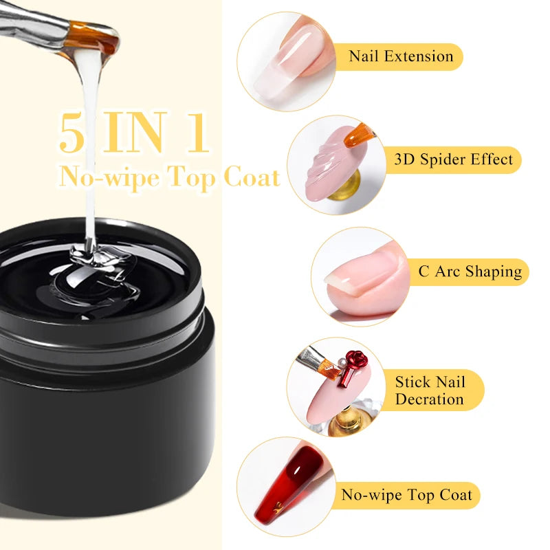 8ml 5-in-1 No-Wipe Gel Top Coat Nail Reinforcement & Water Nail Art