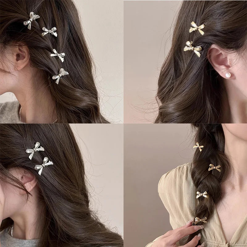 6Pcs Women's Gold Bow Hairpins Set - Mini Hair Accessories for Girls