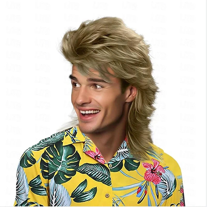 Men's Synthetic Mullet Wig for 70s & 80s Costume Parties - Unisex Cosplay Hairpiece