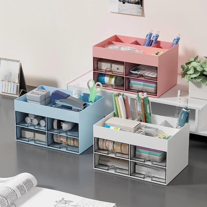 Multi-Functional Desktop Storage Box with Drawers for Office, Makeup & Vanity