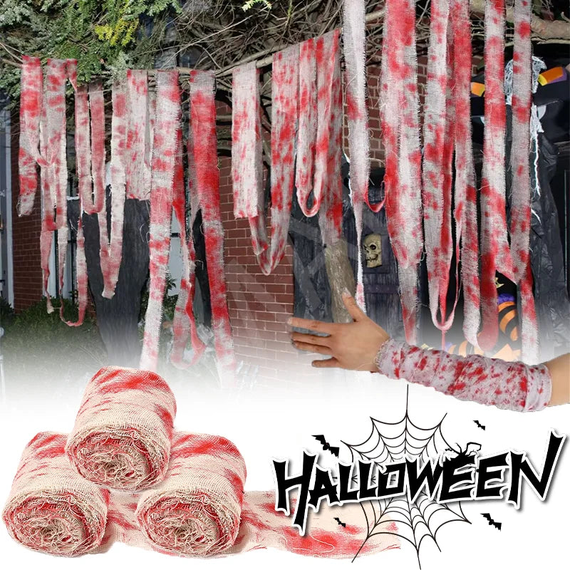 Halloween Bloody Bandage Roll Fake Blood Gauze Wrap for Zombie Mummy Costume Party DIY Decor