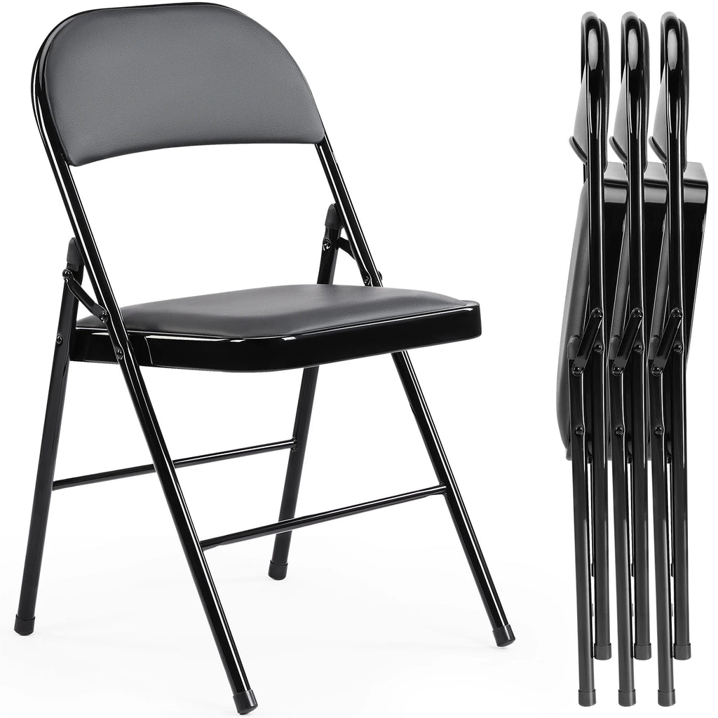 4 Pack Folding Chairs with Padded Leather Seating, Metal Frame, Easy Storage