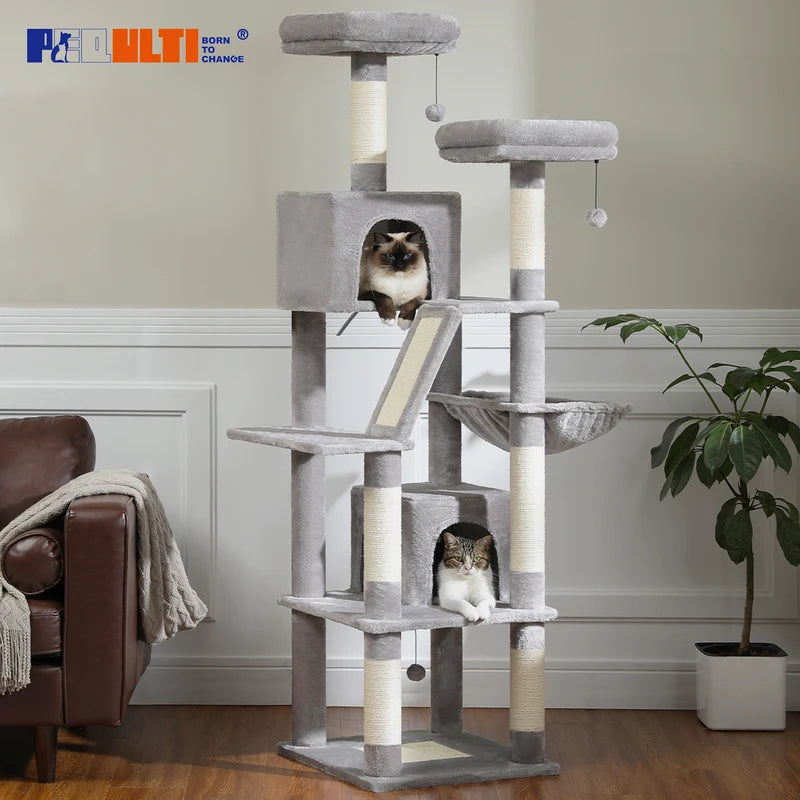 Large Multi-Level Cat Tree Tower with Scratching Posts and Caves for Indoor Cats