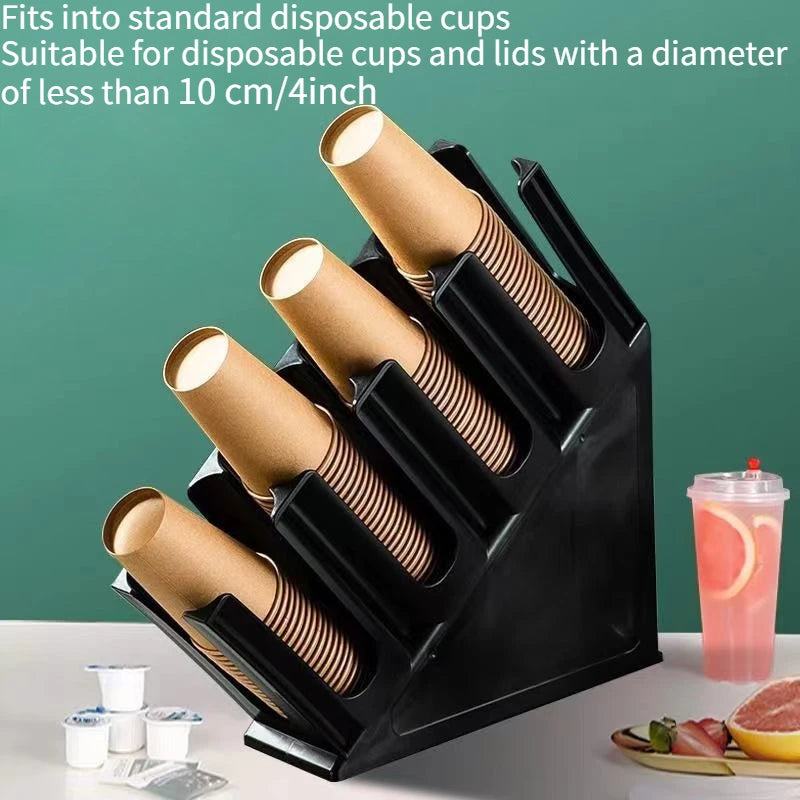 4-Grid Slanted Cup Holder Dispenser for Coffee & Milk Tea Shops and Home Use