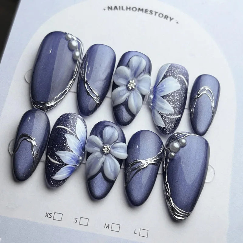 24Pcs Full Cover Nail Tips - French Almond False Nails for Manicure