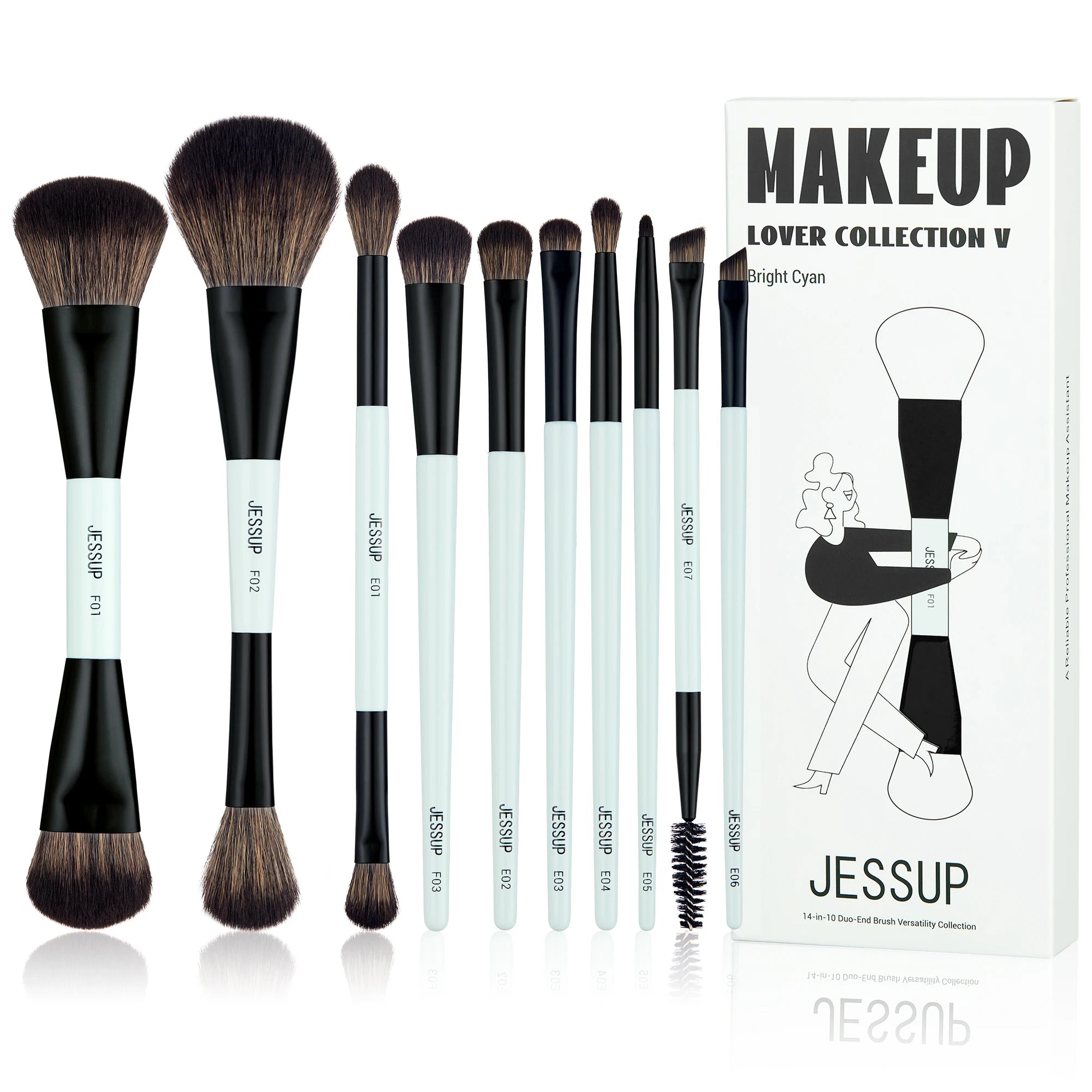 6-Piece Double Sided Makeup Brush Set with Vegan Fiber for Face & Eyes