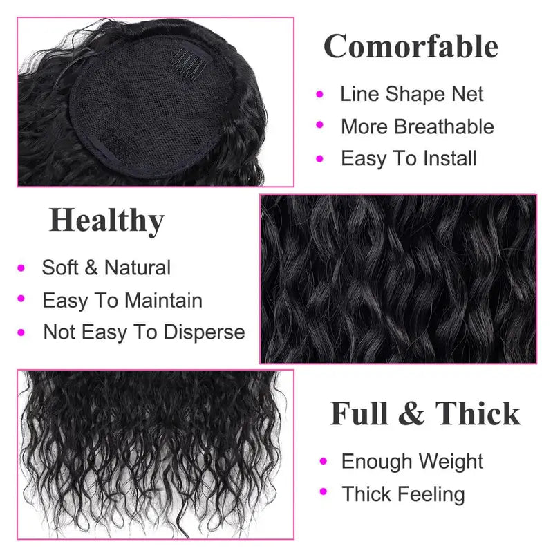 Long Curly Synthetic Ponytail Hair Extension 24 Inch Clip-In Heat-Resistant Hairpiece