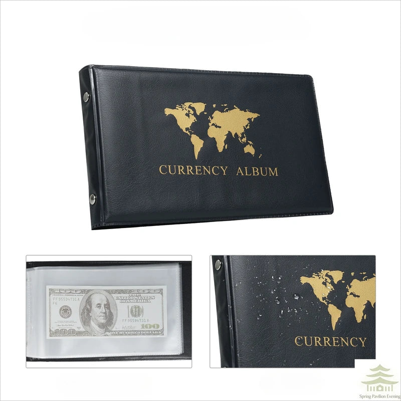 40-Pocket Currency Collecting Album with Clear Bill Holders - PU Leather Storage Book