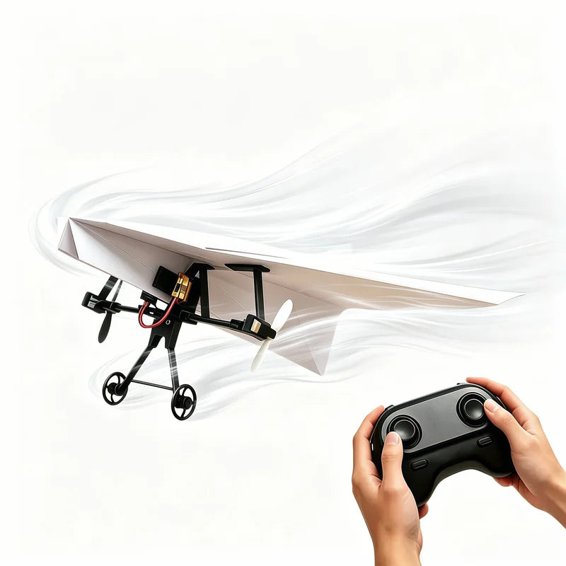RC Paper Airplane Kit - Remote Control Flying Toy with Gyro & Dual Propellers, DIY Foldable STEM Gift for Kids & Adults