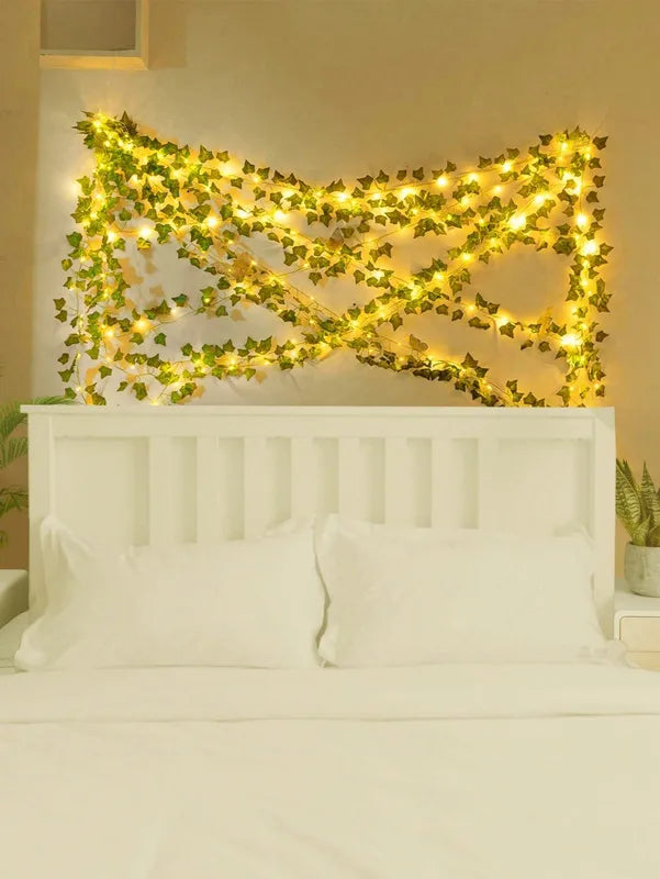 Artificial Green Leaf Vine with Lights - Outdoor Wall & Garden Decor, Fairy Vine for Weddings & Parties