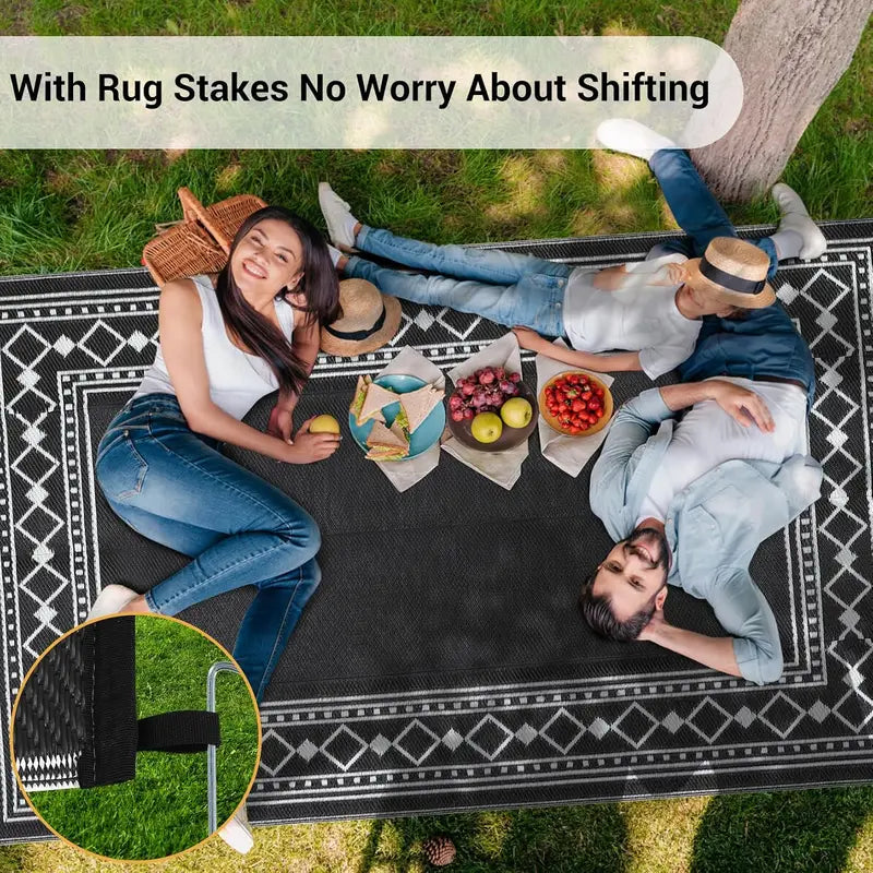Outdoor Waterproof Reversible Rug 9x18ft for Patio, Deck, RV, Balcony