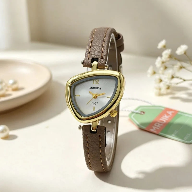 Irregular Triangle Women's Quartz Dress Watch with Leather Strap - Luxury Gift
